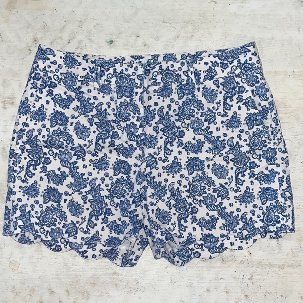 J. McLaughlin Shorts Navy White Paisley Cotton Pockets Flat Front | size 10